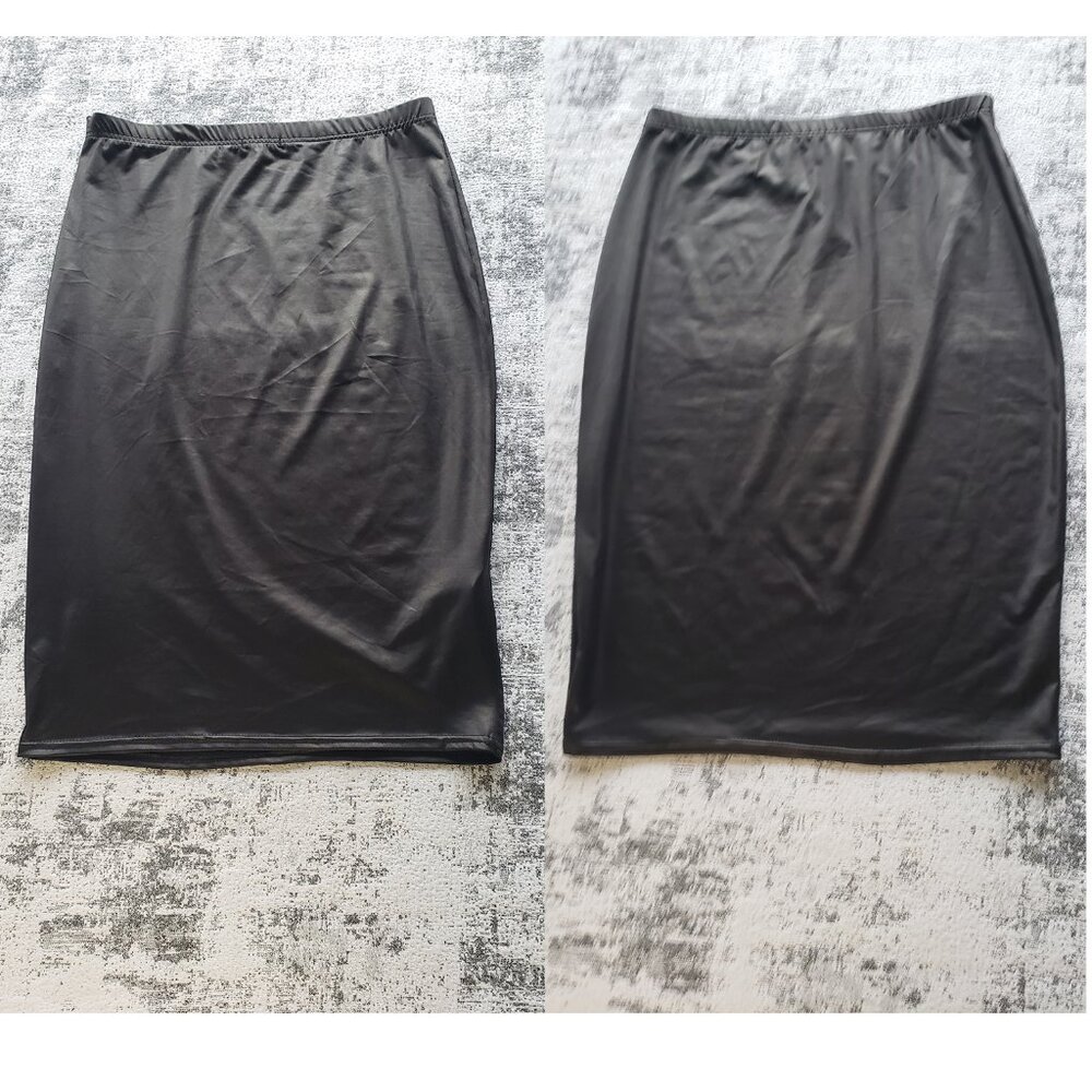 Black Leather Look Slinky Thin and Stretchy Skirt
